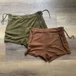 High waist tie up suede shorts